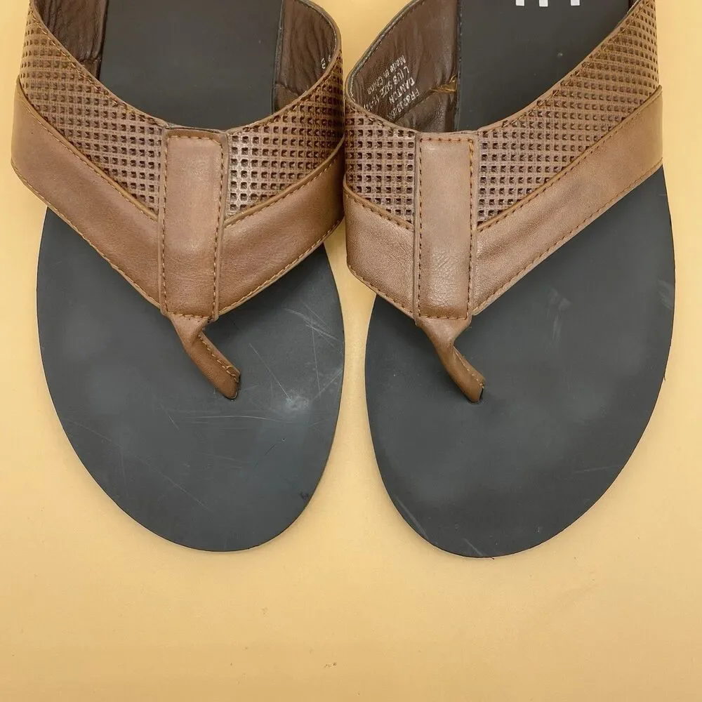 Linea Uomo Danton Leather Flip-Flops / Sandals Men's Size Large Brown Black